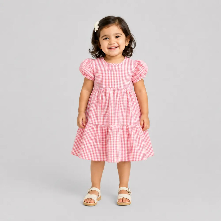 Tiny Twig Berry Gingham Layered Dress Puff Sleeve