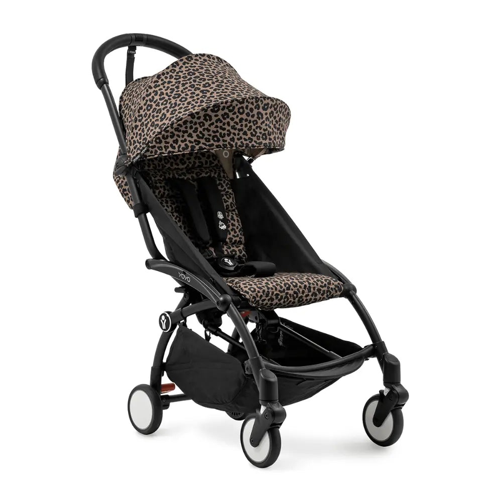 Stokke YOYO3 Stroller | Lightweight Compact Travel Stroller for Babies | Cabin Friendly &amp; Foldable | UPF 50+ Sun Protection | 5 Point Safety Harness | Award Winning Design | YOYO Stroller India | 6 Months to 4 Years - Black/Leopard