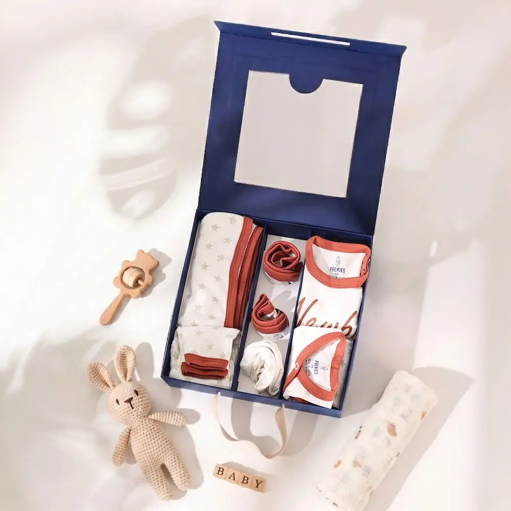 Prekies Newborn Baby Essentials Gift Set - 10-Piece Newbie Print - Cream &amp; Brown