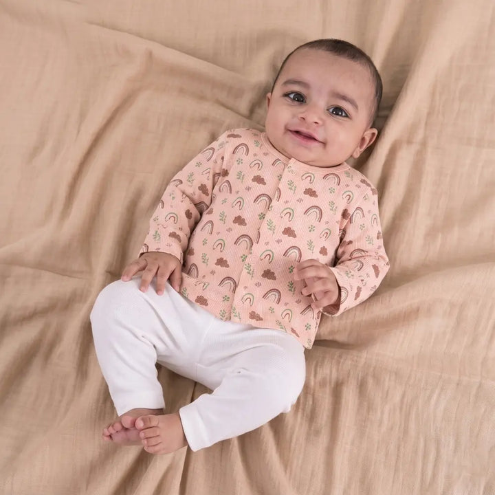 Prekies Cotton Jhablas Rainbow Print - Peach &amp; Blue (Set of 3)