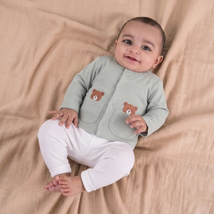 Prekies Cotton Jhablas Bear Print - Olive Green &amp; Peach (Set of 3)