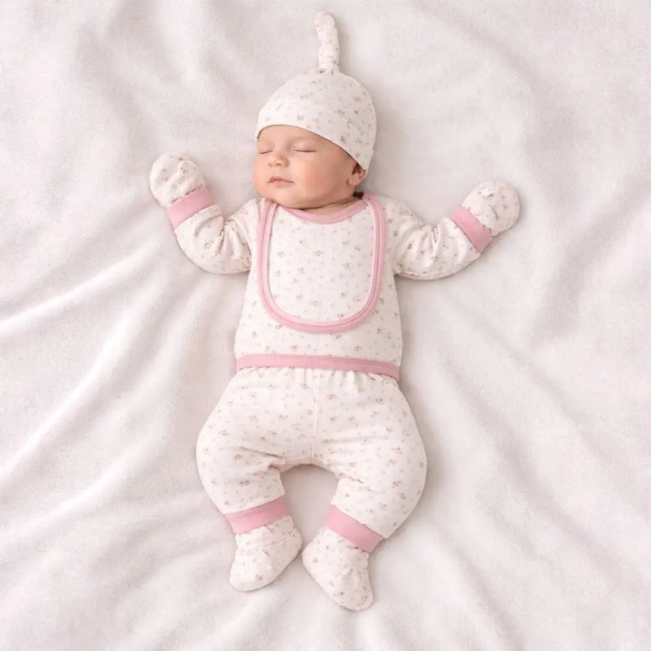Prekies Newborn Baby Girl Essentials Gift Set - 10-Piece Flower Print - Baby Pink