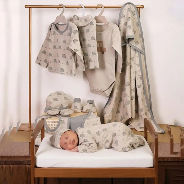 Prekies Newborn Baby Essentials Gift Set - 10-Piece Dino Print Set - Cream &amp; Olive