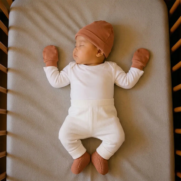 Prekies Newborn Cotton Cap, Mittens &amp; Booties Set - Maroon