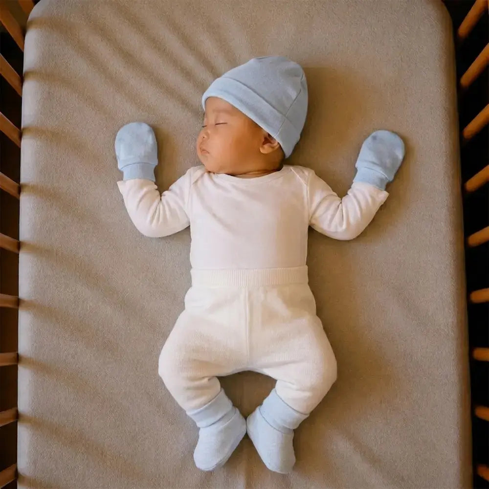 Prekies Newborn Cotton Cap, Mittens &amp; Booties Set - Blue