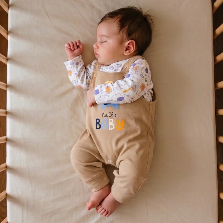 Prekies Newborn Cotton Dungaree Set Elephant &amp; Lion Print - Multi