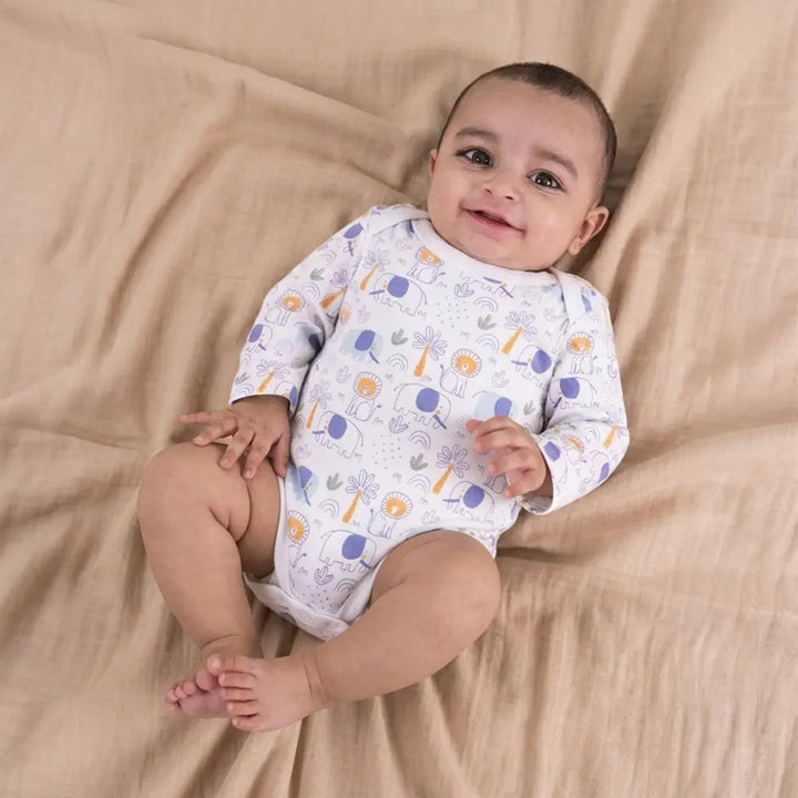 Prekies Newborn Cotton Dungaree Set Elephant &amp; Lion Print - Multi