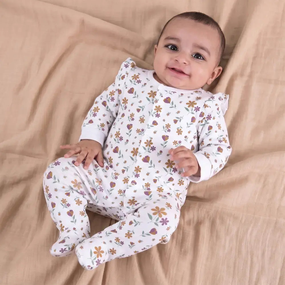Prekies Newborn Baby Girl Cotton Sleepsuits Flower Print - Multi (Set of 3)