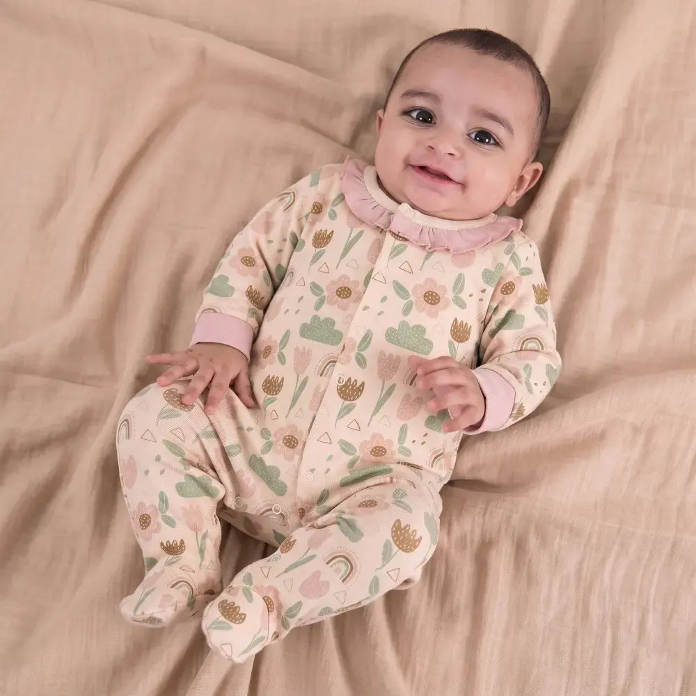 Prekies Newborn Baby Girl Cotton Sleepsuits Flower Print - Multi (Set of 3)
