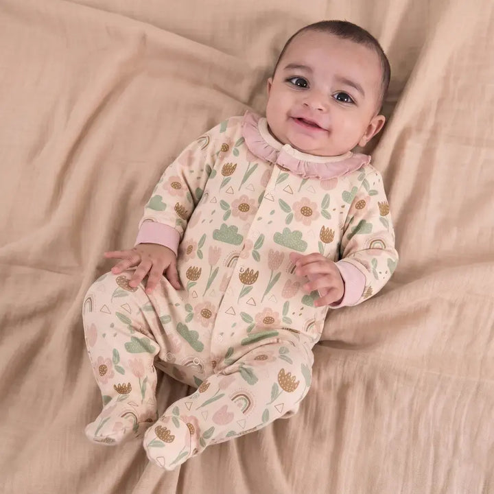 Prekies Newborn Baby Girl Cotton Sleepsuits Flower Print - Multi (Set of 3)