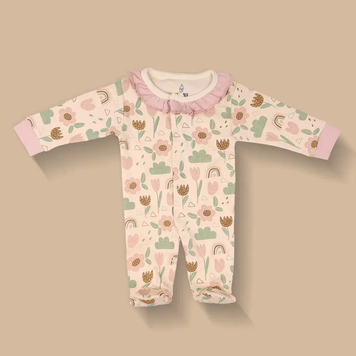 Prekies Newborn Baby Girl Cotton Sleepsuits Flower Print - Multi (Set of 3)