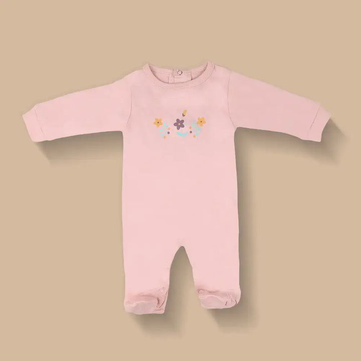 Prekies Newborn Baby Girl Cotton Sleepsuits Flower Print - Multi (Set of 3)