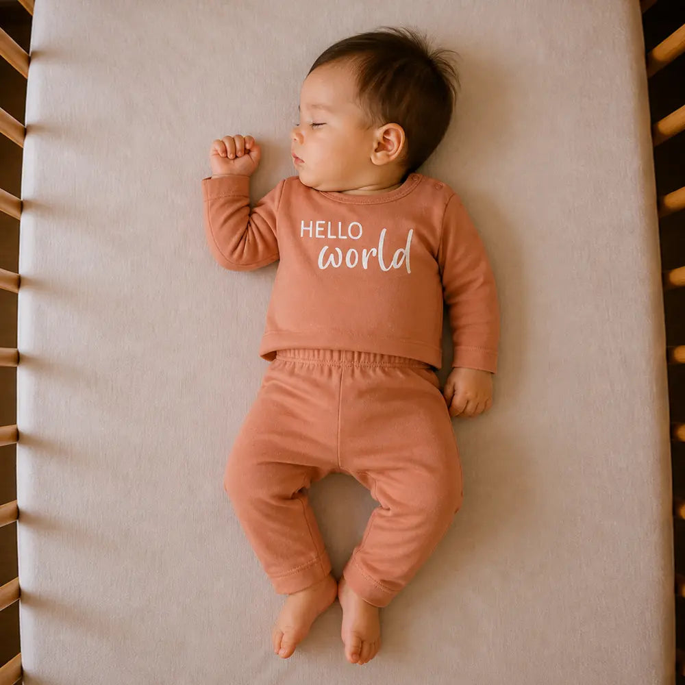 Prekies Newborn Clothing Set Hello World Print - Brown