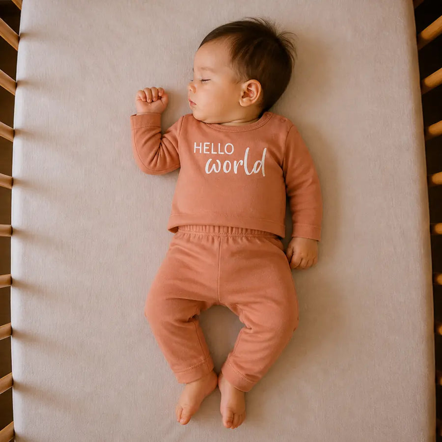 Prekies Newborn Clothing Set Hello World Print - Brown