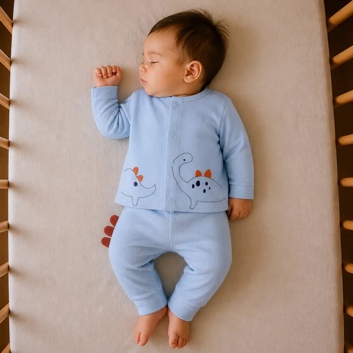 Prekies Newborn Clothing Set Dino Print - Light or Sky Blue