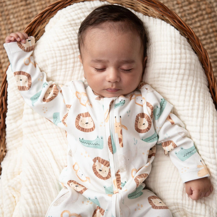 Cot &amp; Candy Baby Organic Footed Zipsuit - Lion print + Star Gazer
