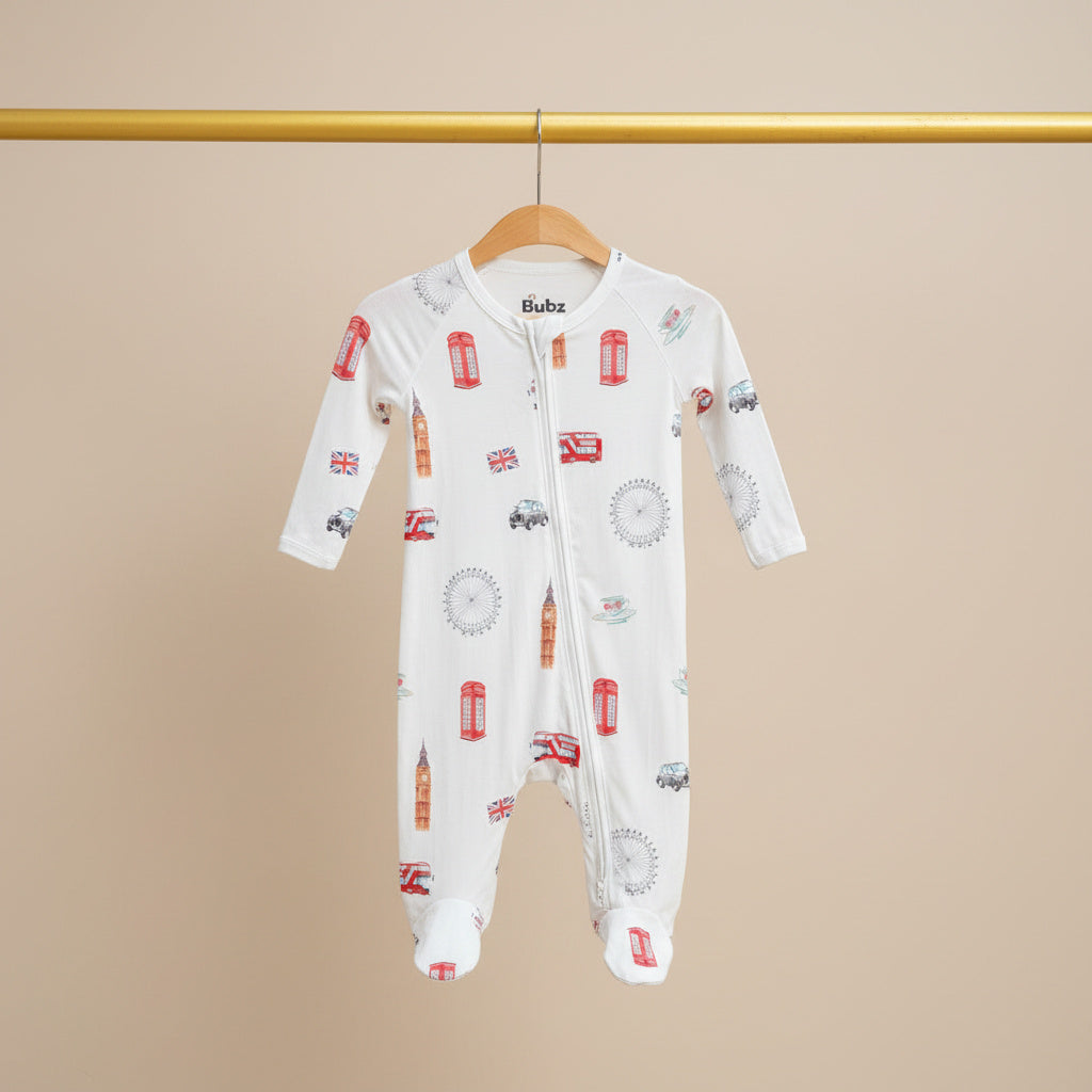 Bubz Bamboo Baby Zipsuit - Two-way Zipsuit Sleepsuit - London