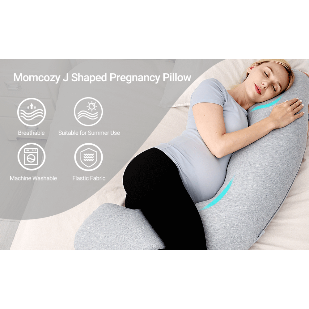 Momcozy Maternity Accessory J Shaped Maternity Body Pillow - Grey