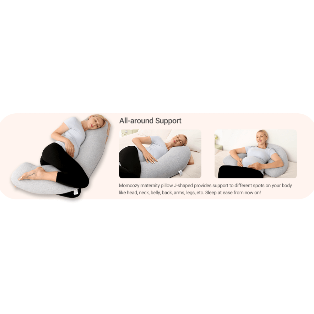 Momcozy Maternity Accessory J Shaped Maternity Body Pillow - Grey