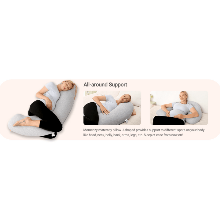 Momcozy Maternity Accessory J Shaped Maternity Body Pillow - Grey