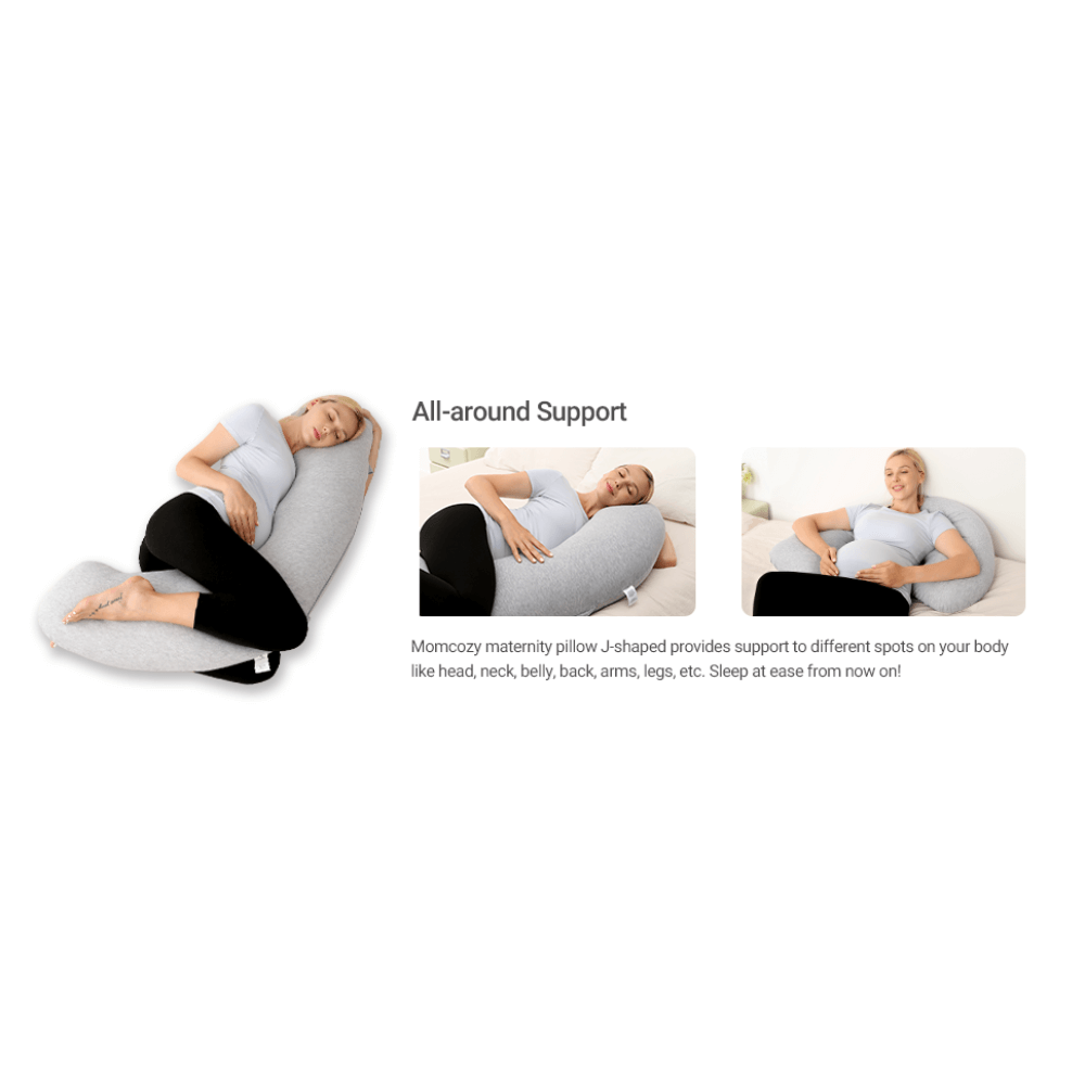 Momcozy Maternity Accessory J Shaped Maternity Body Pillow - Grey