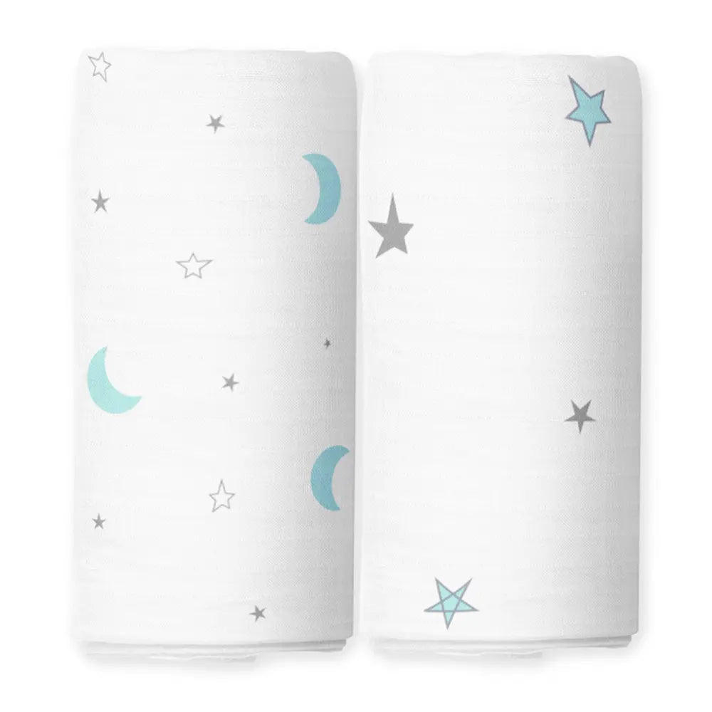 The White Cradle Baby Nursery Swaddle Blanket Wrap 2pcs - Blue &amp; Grey