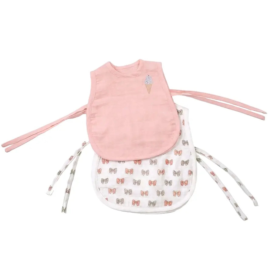 The White Cradle Organic Cotton Muslin Jhablas for Newborn Baby Boy and Girl | Pack of 2 Embroidered & Printed Pink Bow with Ice Cream Jabala | Unisex Baby Vest, Soft & Breathable All-Season Wear