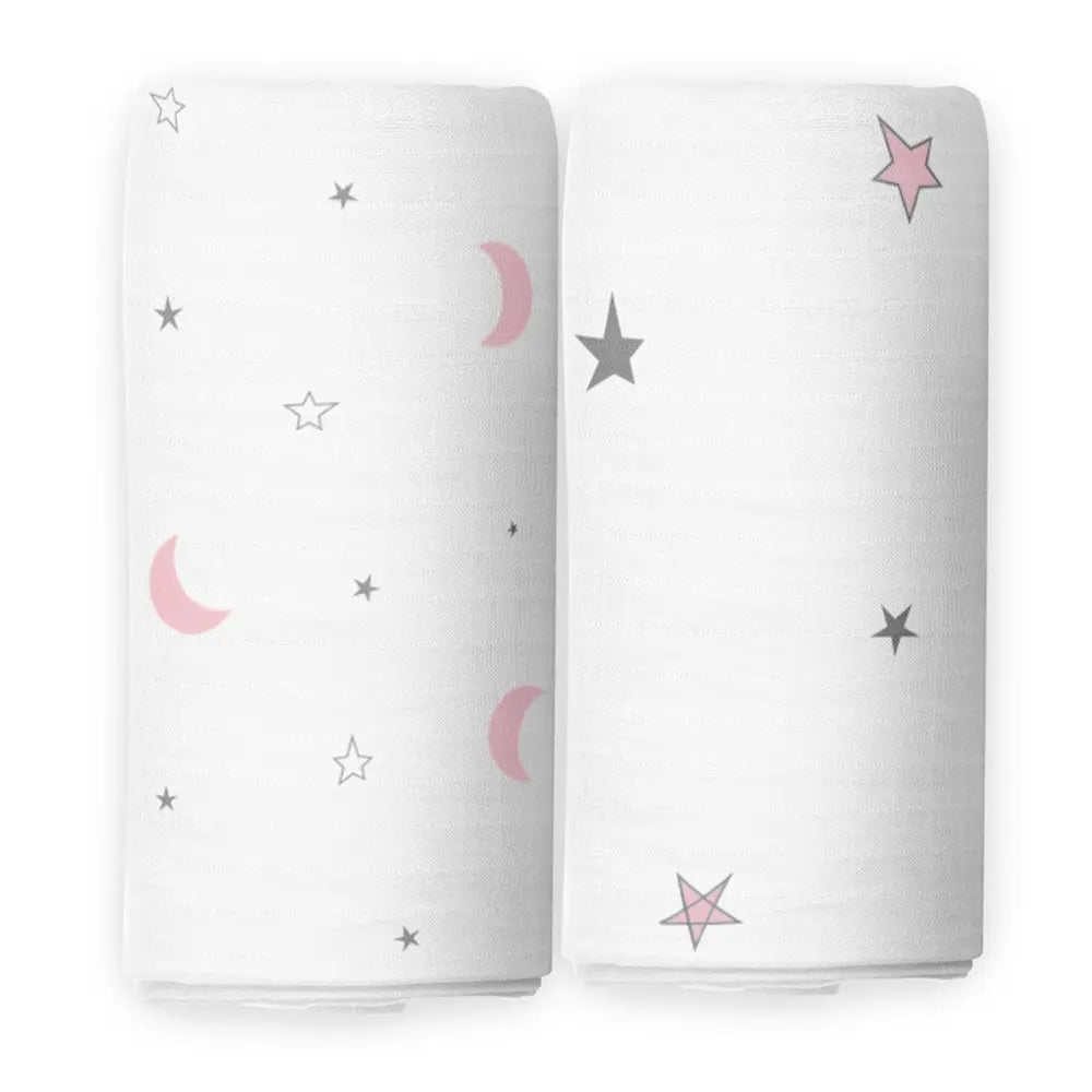 The White Cradle Baby Nursery Swaddle Blanket Wrap 2pcs - Pink &amp; Grey