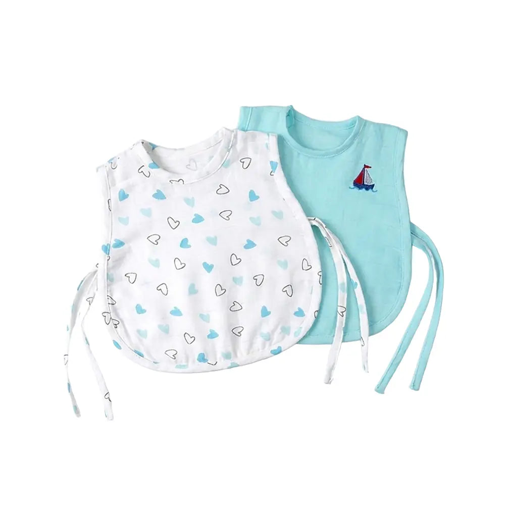 The White Cradle Organic Cotton Muslin Jhablas for Newborn Baby Boy and Girl | Pack of 2 Embroidered &amp; Printed Blue Heart and Solid Boat Jabala | Unisex Baby Vest, Soft &amp; Breathable All-Season Wear