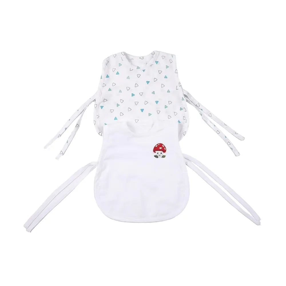 The White Cradle Organic Cotton Muslin Jhablas for Newborn Baby Boy and Girl | Pack of 2 Embroidered &amp; Printed Blue Triangle with Mushroom Jabala | Unisex Baby Vest, Soft &amp; Breathable All-Season Wear
