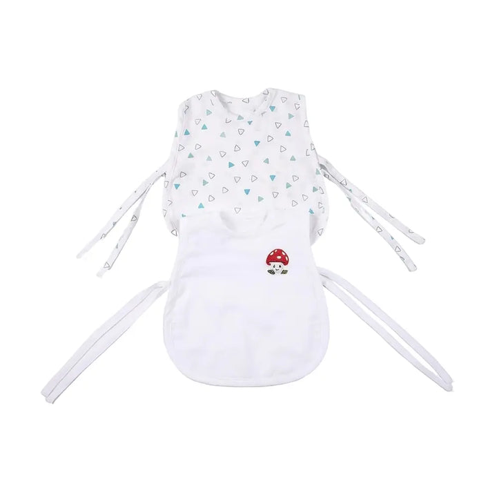 The White Cradle Organic Cotton Muslin Jhablas for Newborn Baby Boy and Girl | Pack of 2 Embroidered &amp; Printed Blue Triangle with Mushroom Jabala | Unisex Baby Vest, Soft &amp; Breathable All-Season Wear