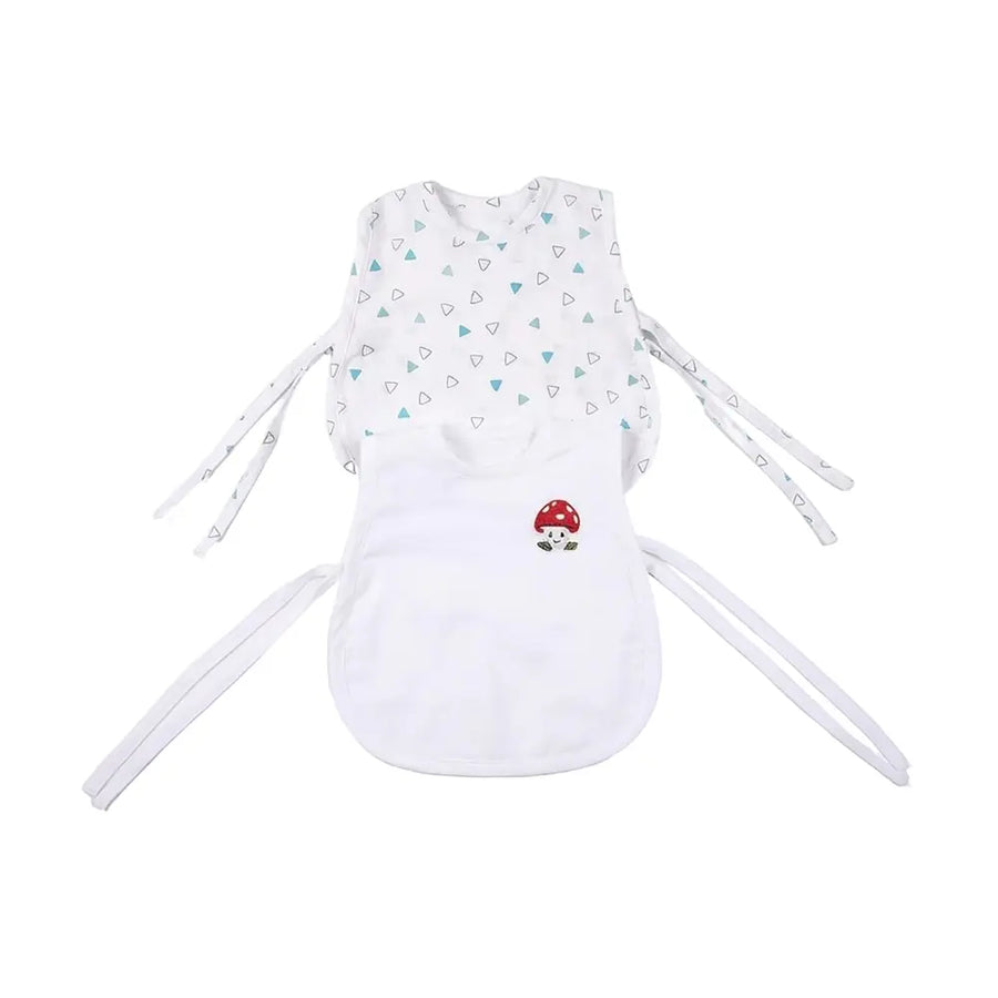 The White Cradle Organic Cotton Muslin Jhablas for Newborn Baby Boy and Girl | Pack of 2 Embroidered & Printed Blue Triangle with Mushroom Jabala | Unisex Baby Vest, Soft & Breathable All-Season Wear