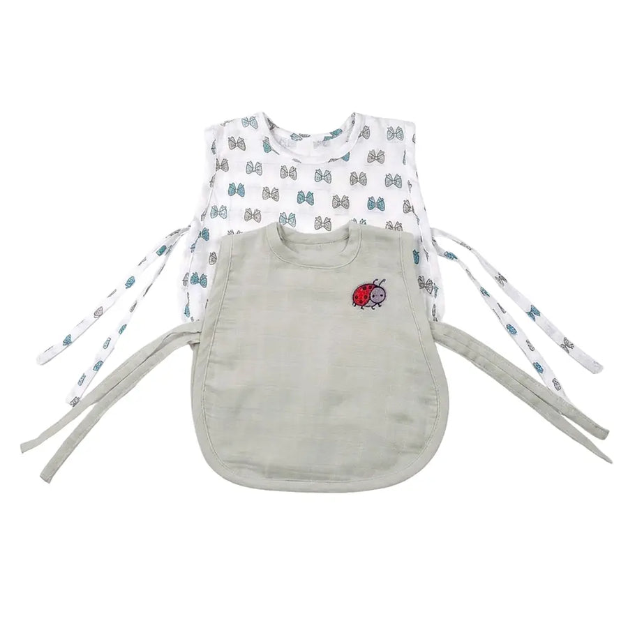 The White Cradle Organic Cotton Muslin Jhablas for Newborn Baby Boy and Girl | Pack of 2 Embroidered & Printed Blue Bow with Beetle Jabala | Unisex Baby Vest, Soft & Breathable All-Season Wear