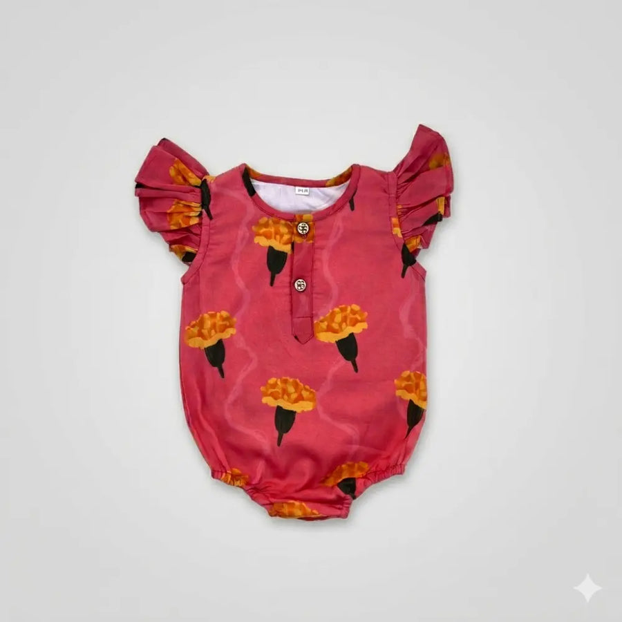 Bhaakur Organic Cotton Marigold Pink Onesie - Pink