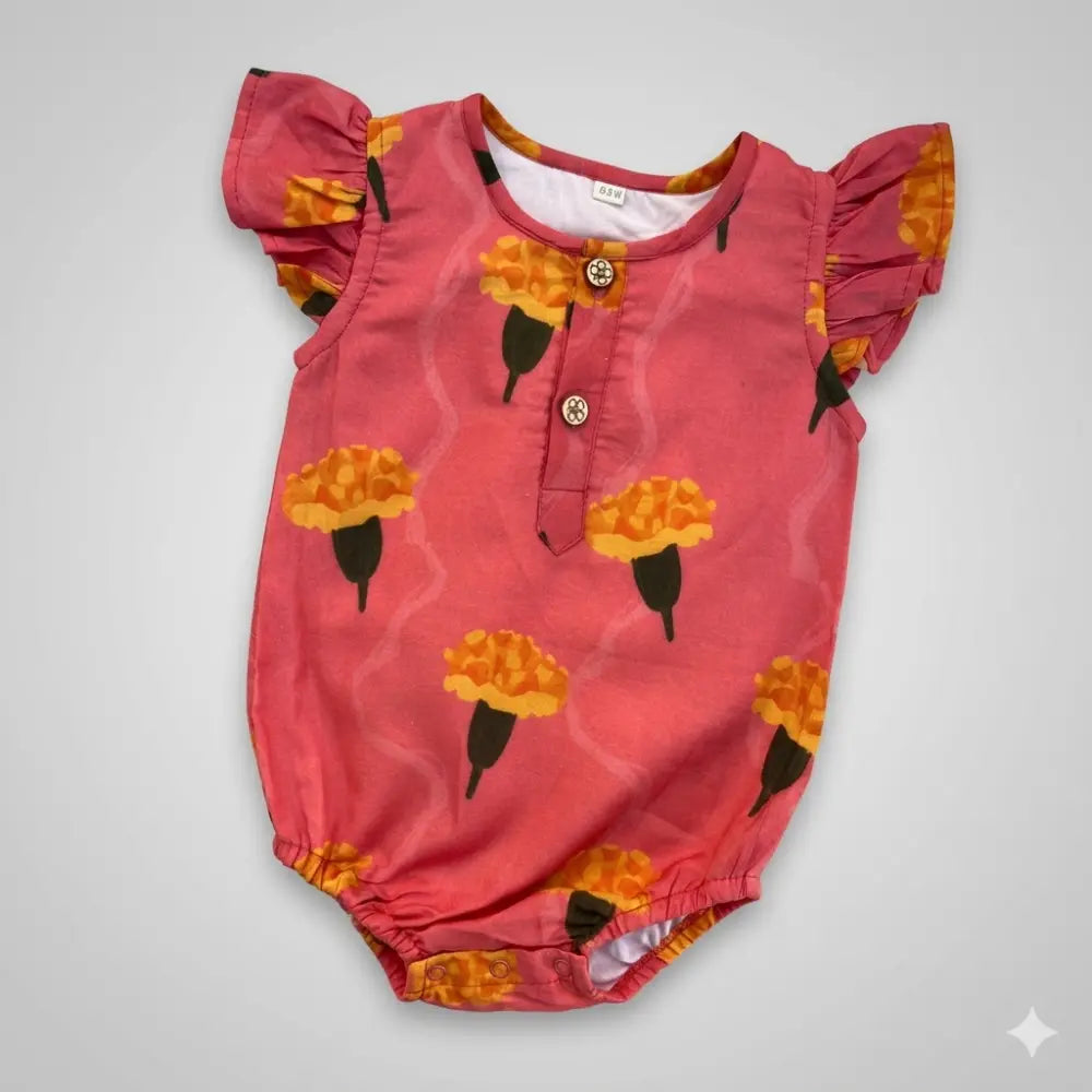 Bhaakur Organic Cotton Marigold Pink Onesie - Pink
