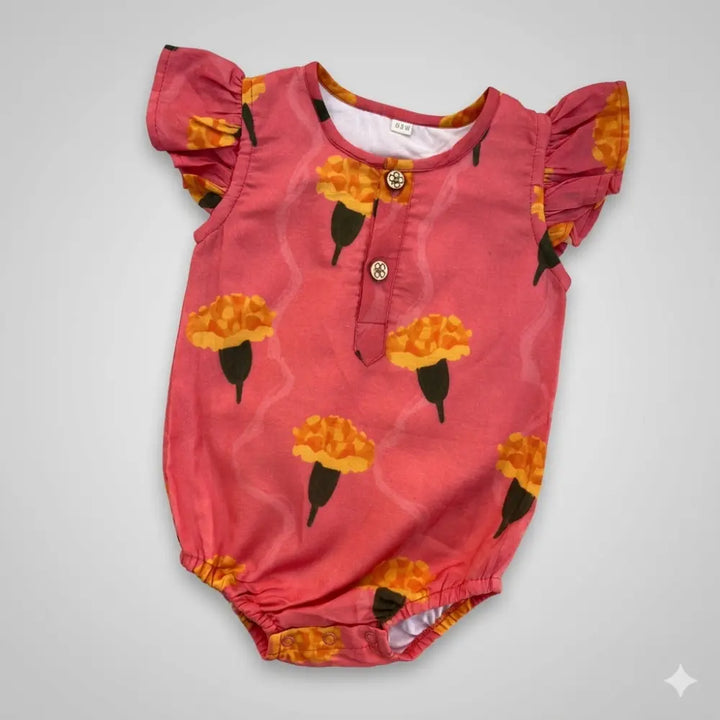 Bhaakur Organic Cotton Marigold Pink Onesie - Pink