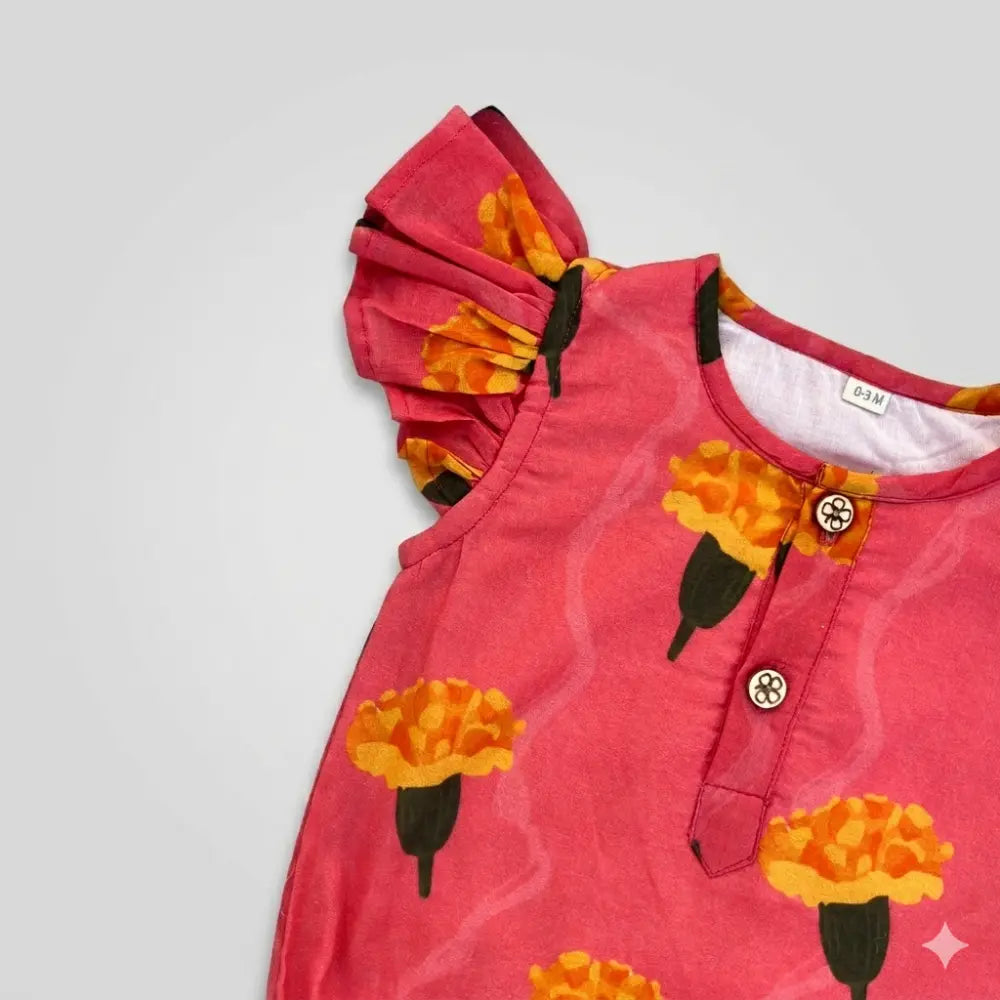 Bhaakur Organic Cotton Marigold Pink Onesie - Pink