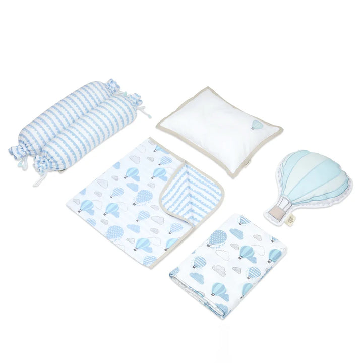 Masilo Organic Muslin Cot Bedding Set – Up, Up &amp; Away (Blue)