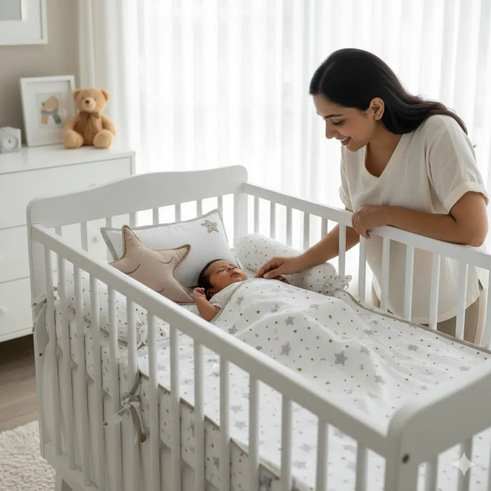 Masilo Organic Muslin Cot Bedding Set – Sleepy Star (Metallic)