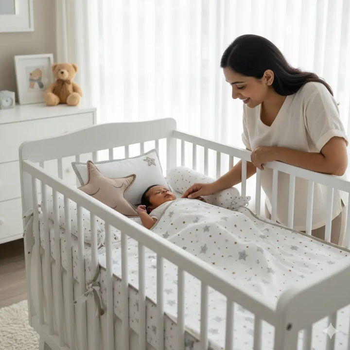 Masilo Organic Muslin Cot Bedding Set – Sleepy Star (Metallic)