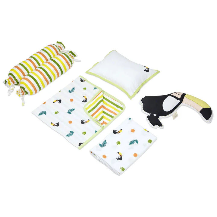 Masilo Organic Muslin Cot Bedding Set – Tropical Toucan