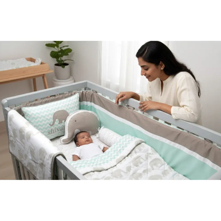 Masilo Organic Cotton Cot Bedding Set – Elephant Parade