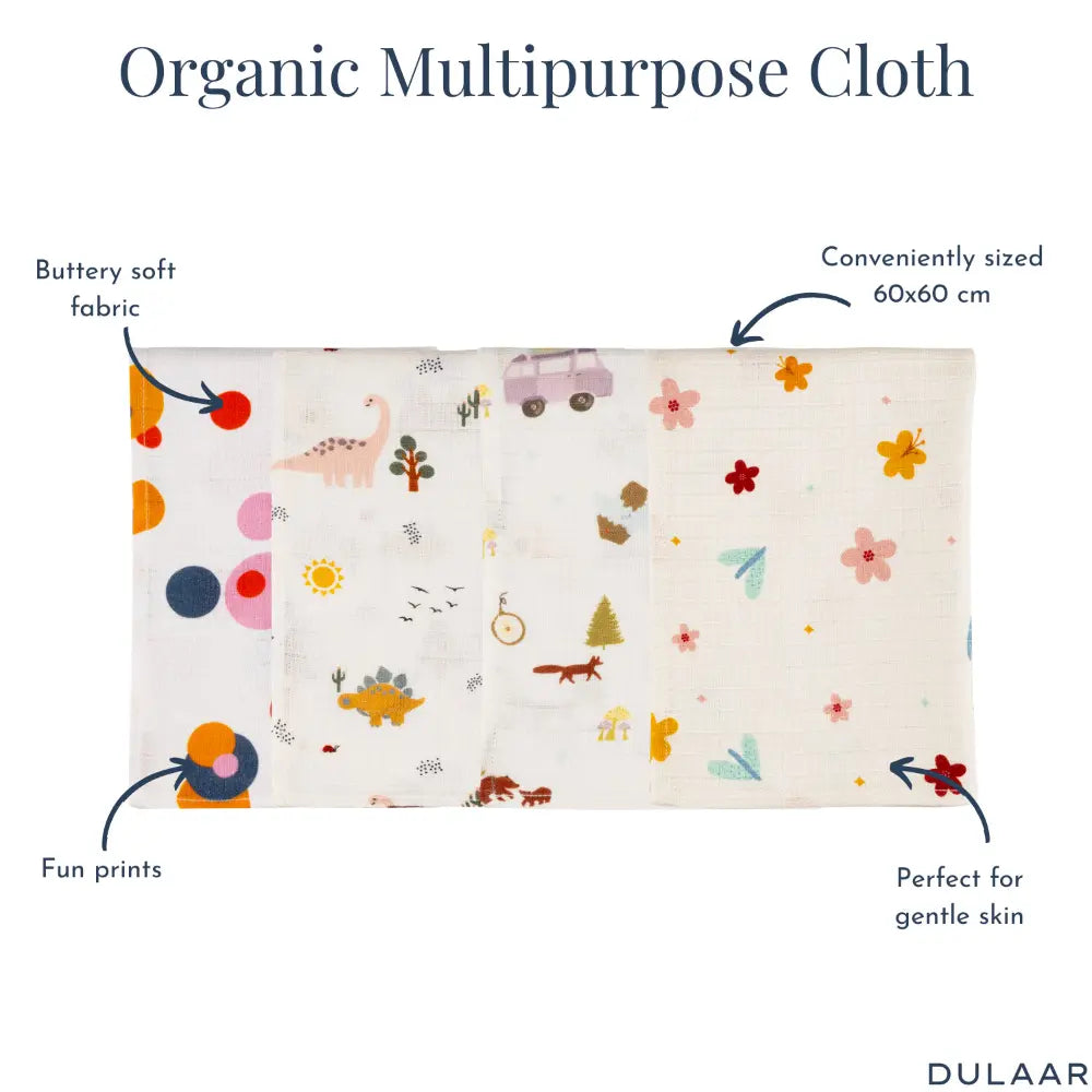 Dulaar Organic Muslin Multipurpose Cloth (Set of 4) (0 - 12months)