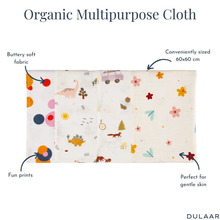 Dulaar Organic Muslin Multipurpose Cloth (Set of 4) (0 - 12months)