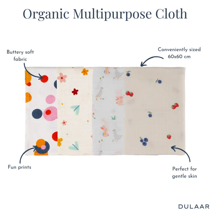 Dulaar Organic Muslin Multipurpose Cloth (Set of 4) (0 - 12months)
