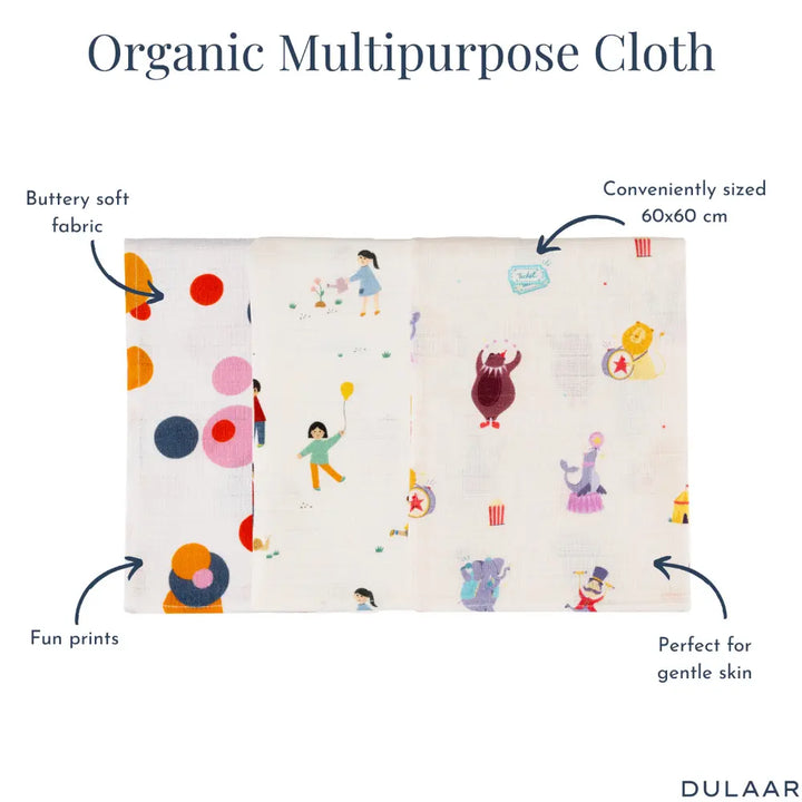 Dulaar Organic Muslin Multipurpose Cloth (Set of 3) (0 - 12months)