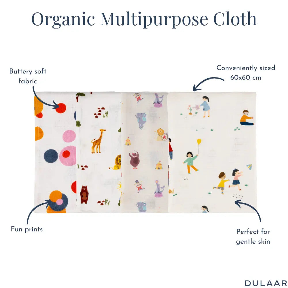 Dulaar Organic Muslin Multipurpose Cloth (Set of 4) (0 - 12months)