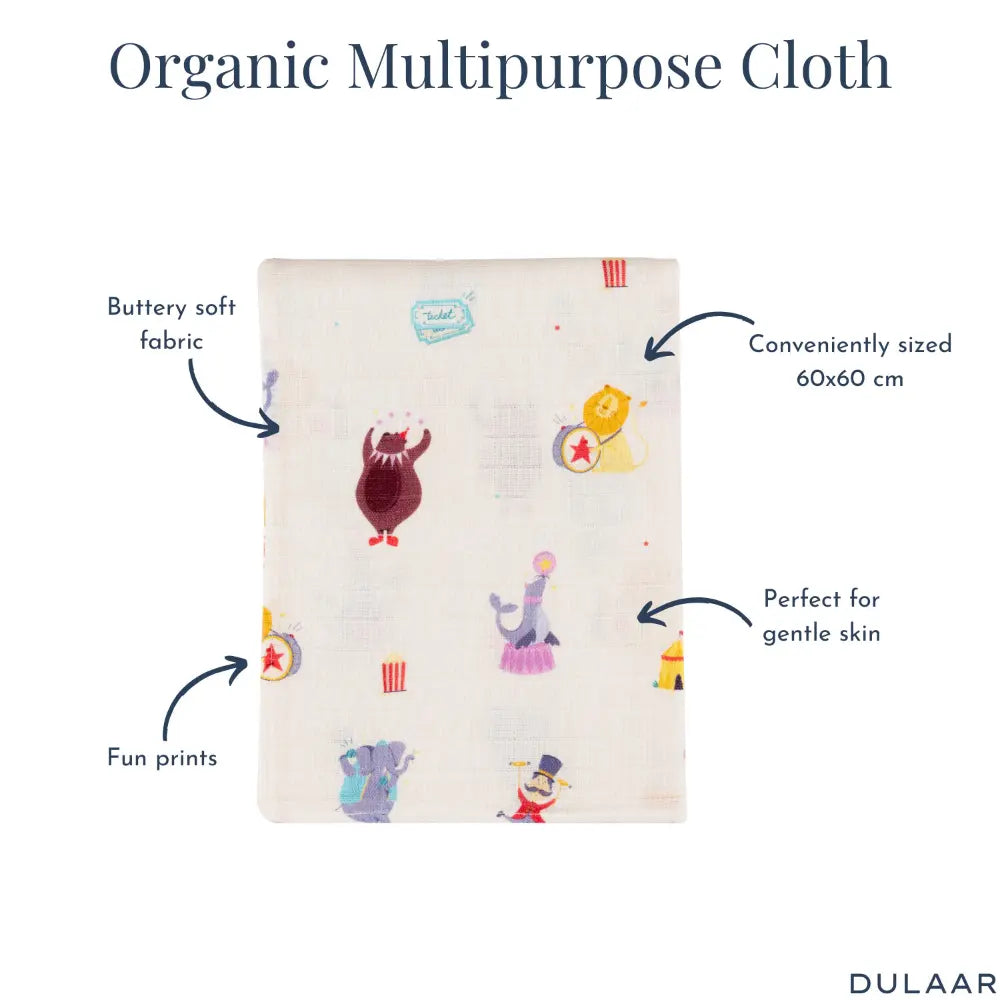 Dulaar Organic Muslin Multipurpose Cloth (0–12 Months) | Playful &amp; Adventure Prints