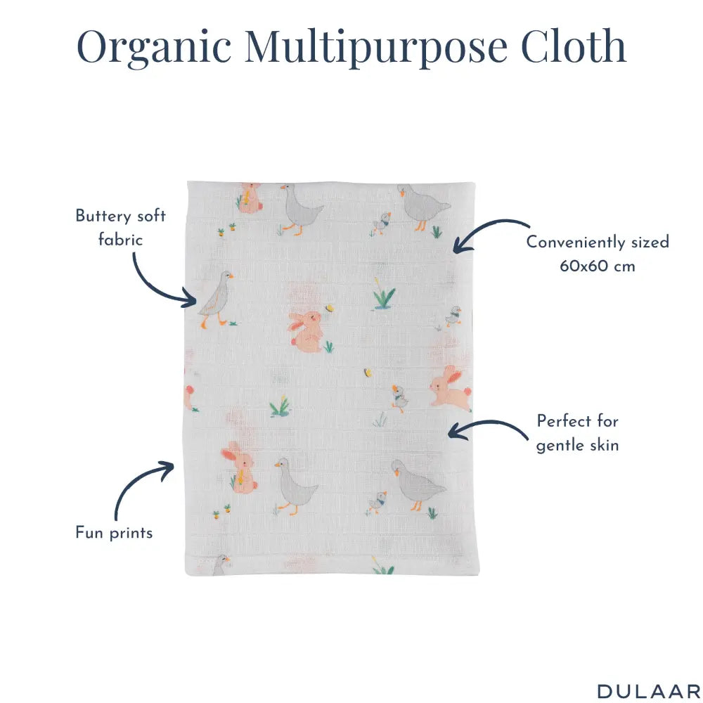 Dulaar Organic Muslin Multipurpose Cloth (0–12 Months) | Nature &amp; Whimsical Prints