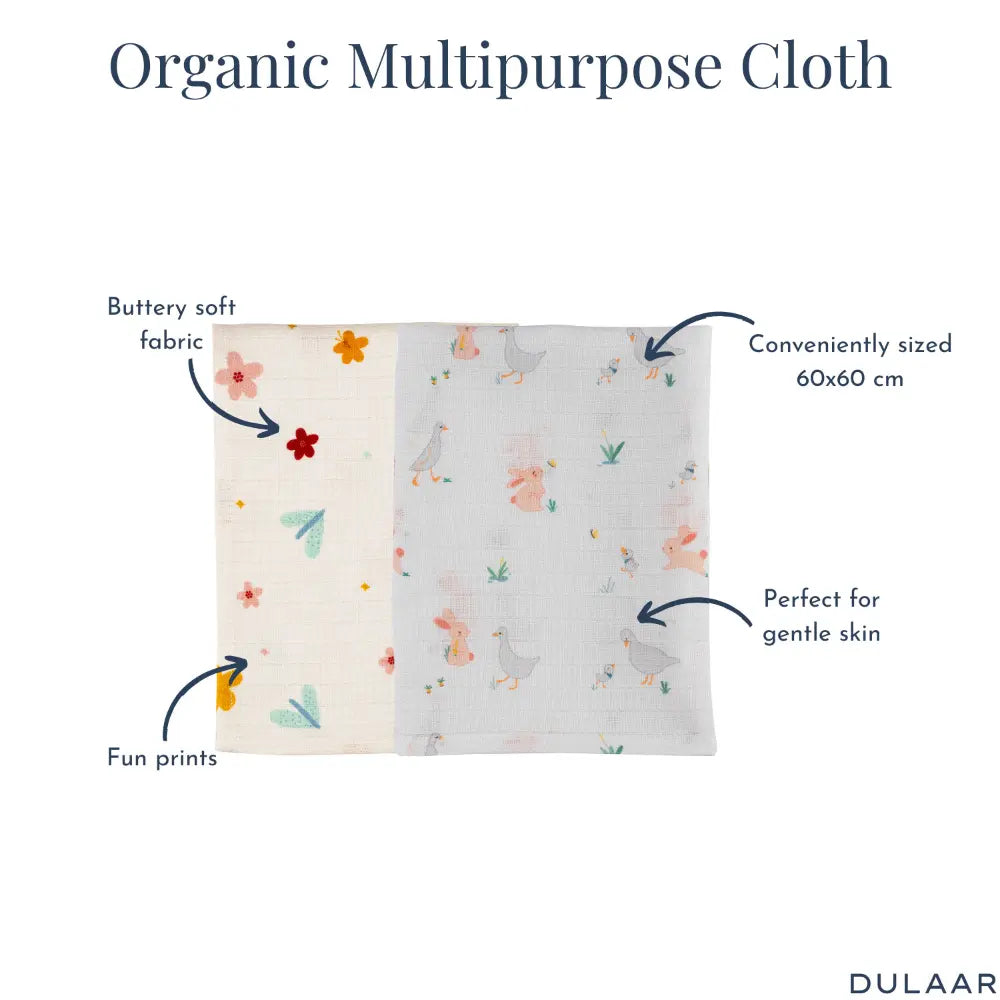 Dulaar Organic Muslin Multipurpose Cloth (Set of 2) (0 - 12months)